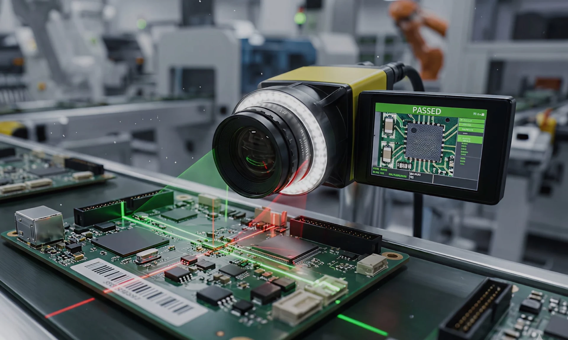 close up of a camera inspecting a vial or part
